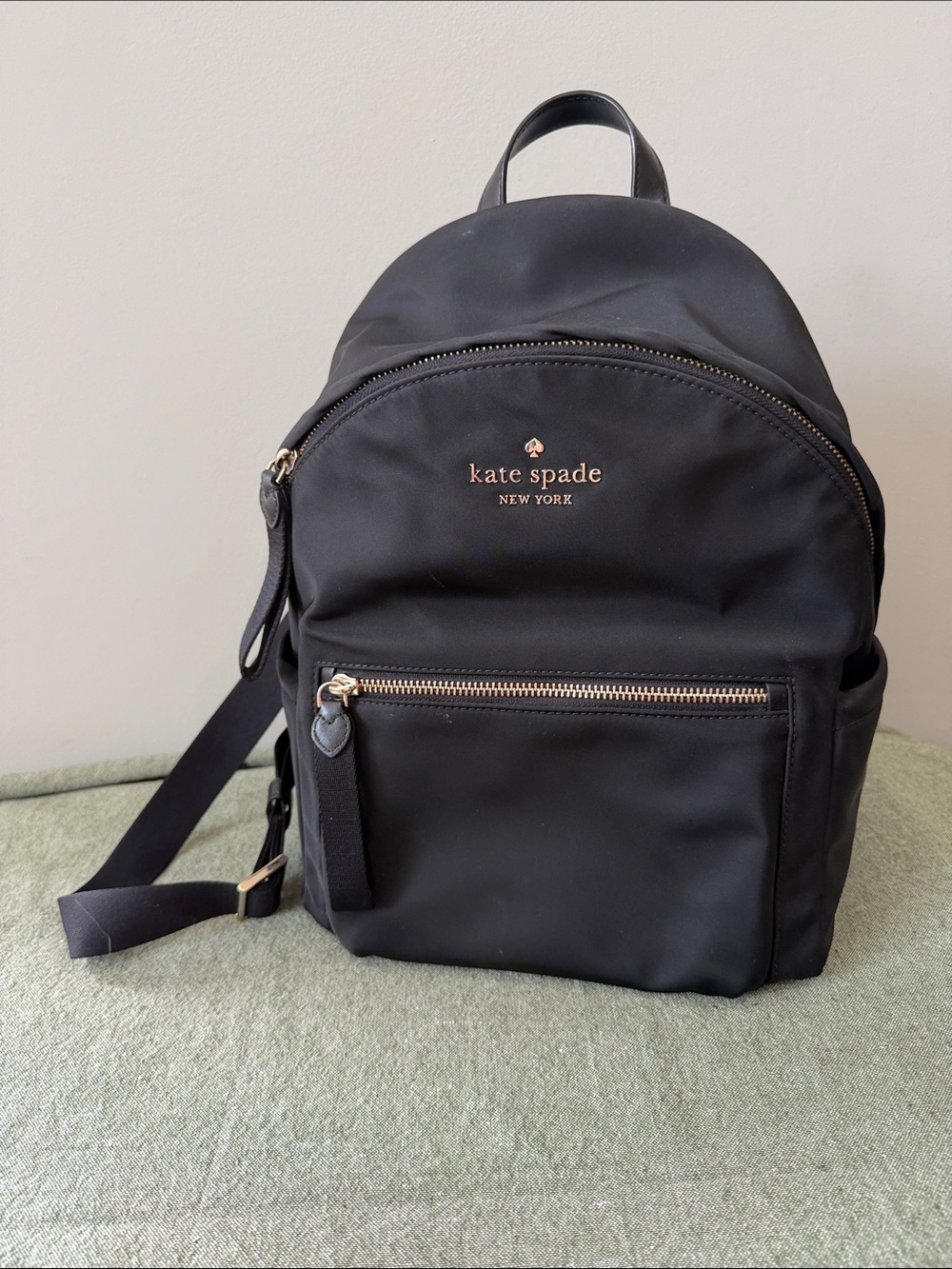Kate Spade black Chelsea Medium nylon backpack with gold-tone logo